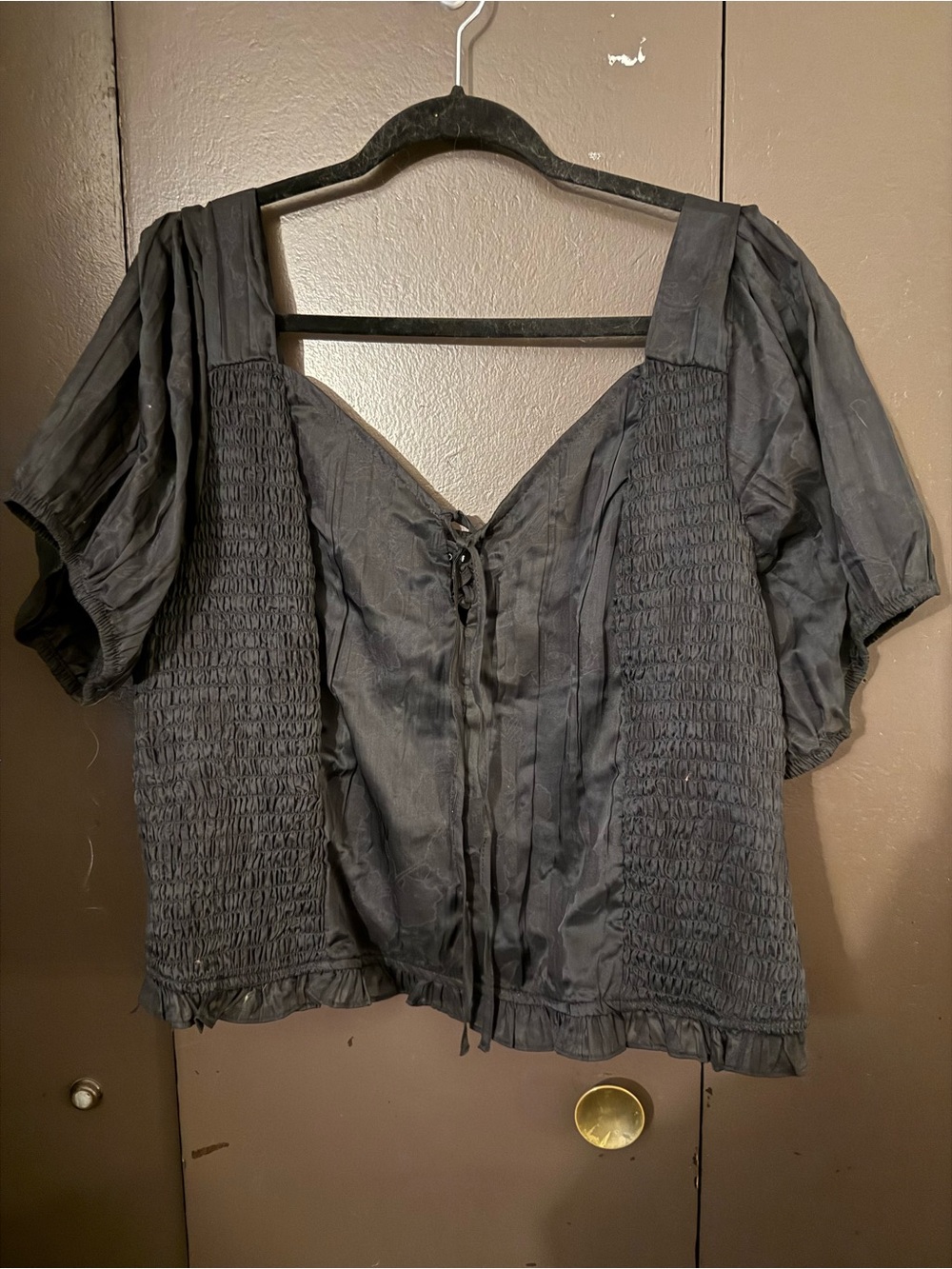 torrid Black Smocked Square-Neck Peasant Top with Puff Sleeves
